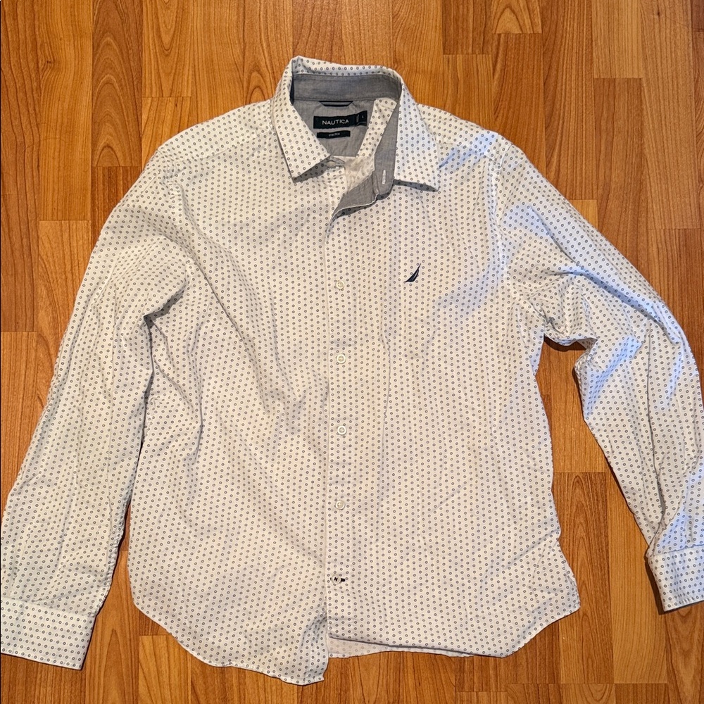 Nautica Men's Patterned White Button Down Shirt